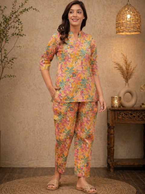 BAESD Floral Cotton Printed Tunic with Trousers