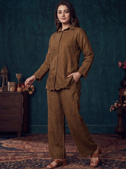 Indyanvastra Embroidered Shirt with Trousers