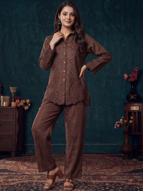 Indyanvastra Embroidered Shirt with Trousers