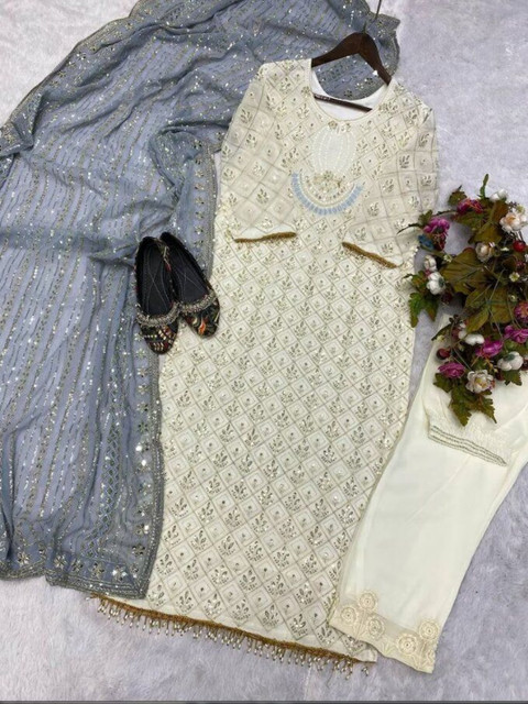 RURI ENTERPRISE Embroidered Silk Georgette Semi-Stitched Dress Material - Image 3