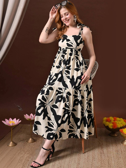 SANGOURI Floral Print A-Line Midi Dress