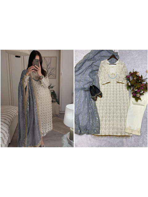 RURI ENTERPRISE Embroidered Silk Georgette Semi-Stitched Dress Material - Image 2