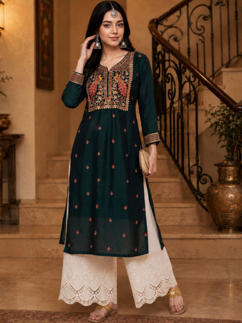 HOUSE OF SETHIA Women Ethnic Motifs Embroidered Thread Work Kurta - Image 3