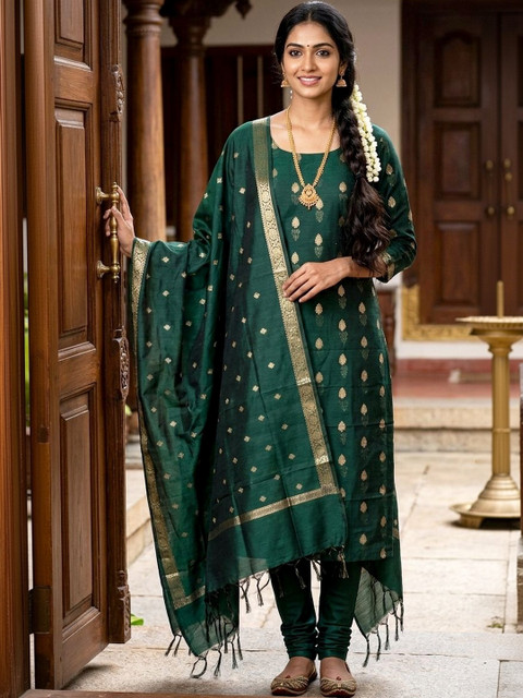 Naveera Ethnic Motifs Woven Design Zari Cotton Silk Unstitched Dress Material