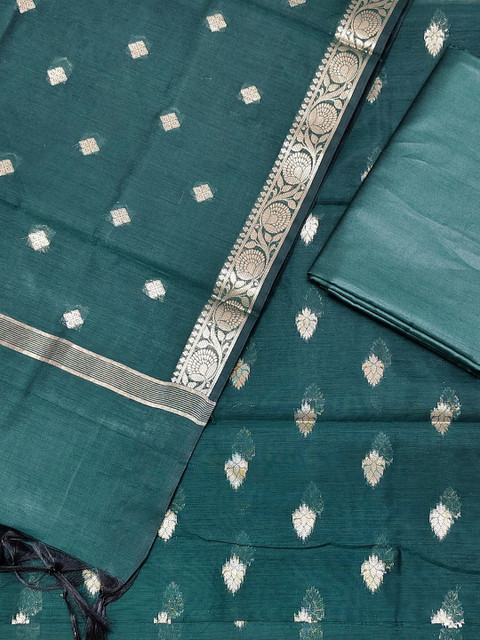 Naveera Ethnic Motifs Woven Design Zari Cotton Silk Unstitched Dress Material - Image 3