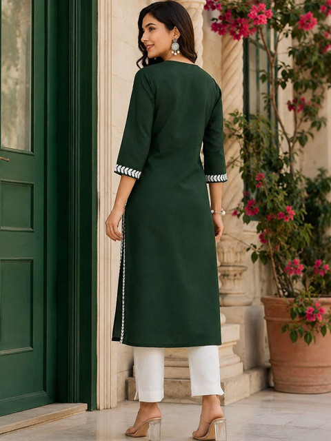 LUSIVA Embellished Embroidered Thread Work Round Neck Regular Sleeves Kurta - Image 6