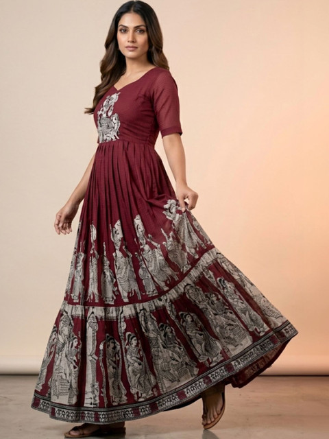 Rujave Ethnic Motifs Printed Cotton Maxi Dress