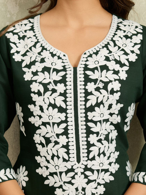 LUSIVA Embellished Embroidered Thread Work Round Neck Regular Sleeves Kurta - Image 5