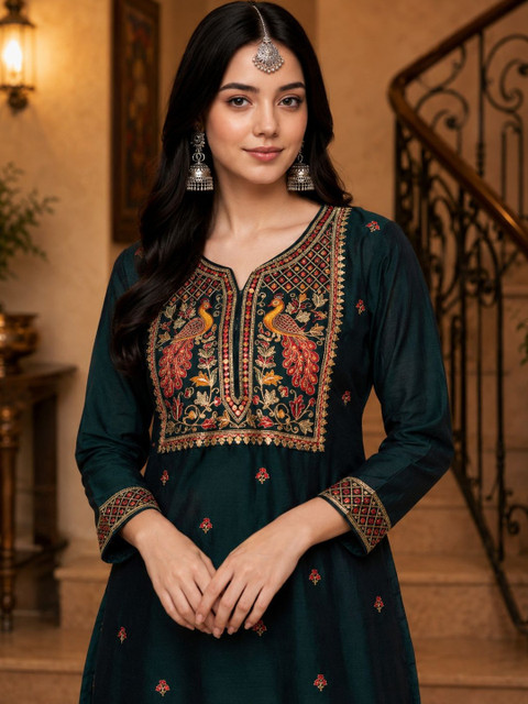 HOUSE OF SETHIA Women Ethnic Motifs Embroidered Thread Work Kurta - Image 2