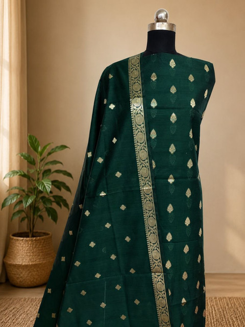 Naveera Ethnic Motifs Woven Design Zari Cotton Silk Unstitched Dress Material - Image 4