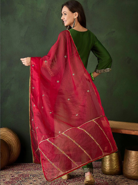 Sangria Women Ethnic Motifs Embroidered Regular Thread Work Kurta with Trousers & With Dupatta - Image 2