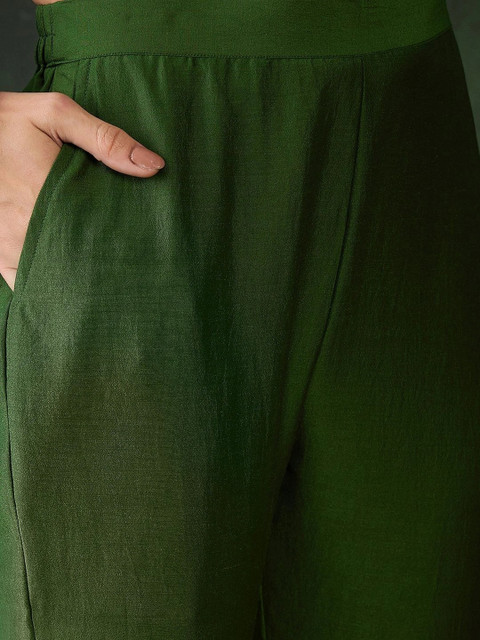 Sangria Women Ethnic Motifs Embroidered Regular Thread Work Kurta with Trousers & With Dupatta - Image 4