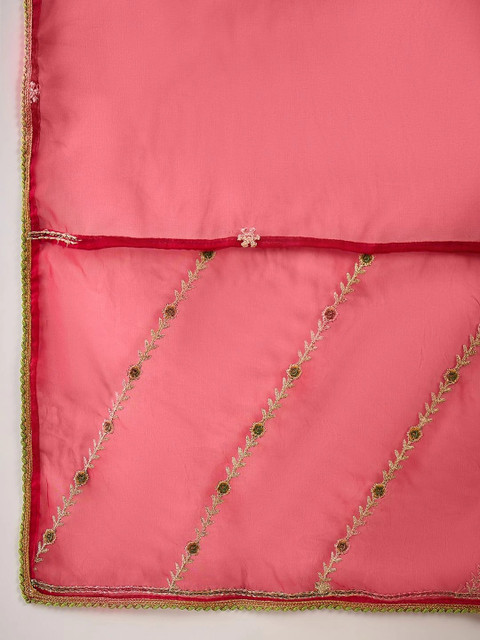 Sangria Women Ethnic Motifs Embroidered Regular Thread Work Kurta with Trousers & With Dupatta - Image 5