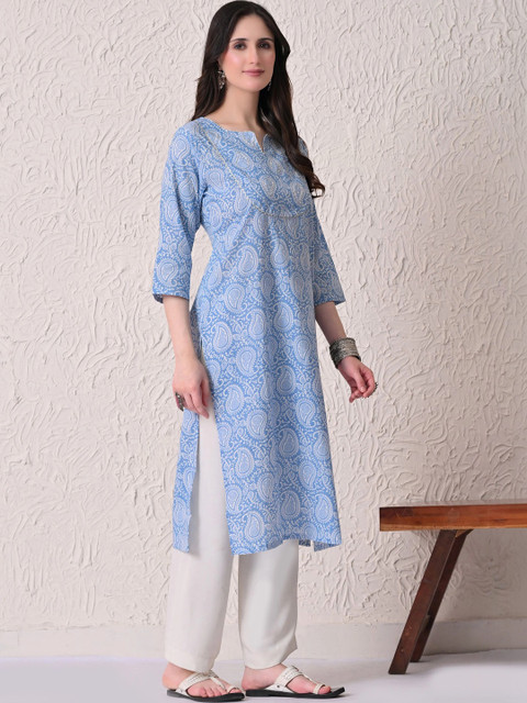 BAESD Women Paisley Printed Thread Work Kurta - Image 3