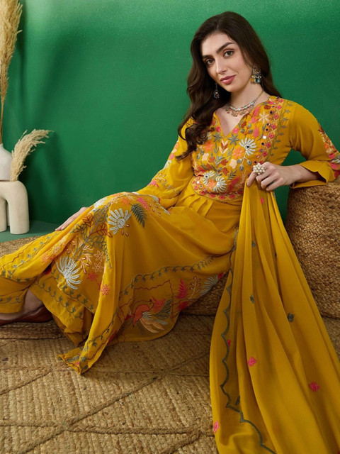 House of varada Women Floral Embroidered Regular Sequinned Kurta with Palazzos & With Dupatta - Image 5