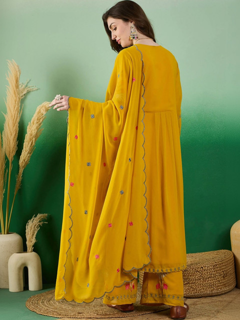 House of varada Women Floral Embroidered Regular Sequinned Kurta with Palazzos & With Dupatta - Image 4