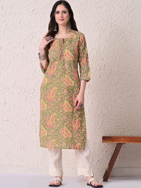 BAESD Women Floral Printed Thread Work Indie Prints Kurta