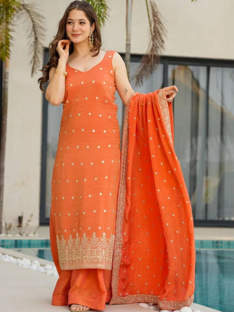 HERE&NOW Women Ethnic Motifs Printed Regular Kurta with Palazzos & With Dupatta