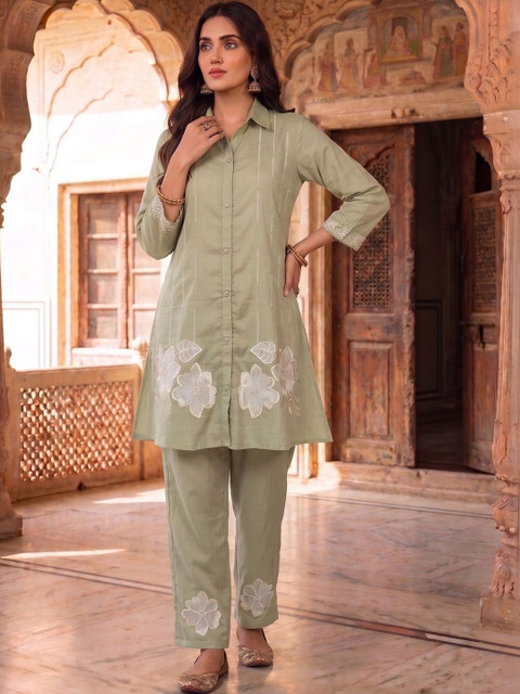MASSTANI BY INDDUS Floral Embroidered Tunic with Trousers - Image 2