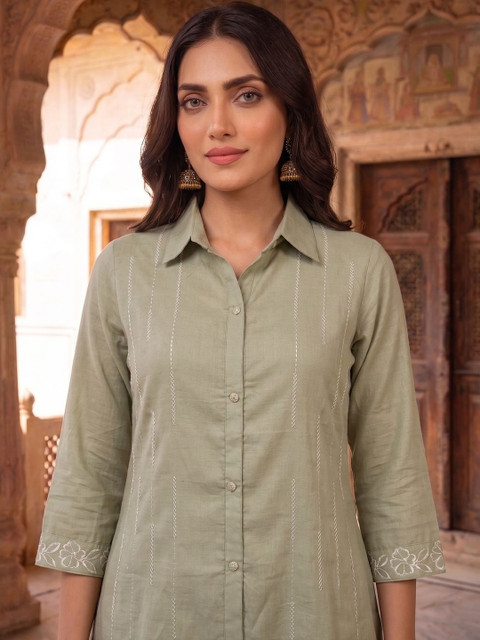 MASSTANI BY INDDUS Floral Embroidered Tunic with Trousers - Image 3
