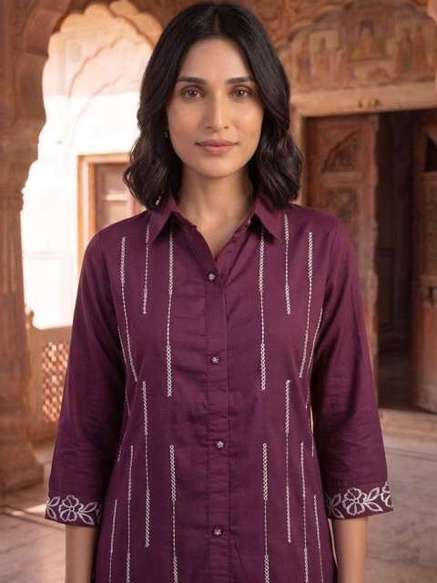 MASSTANI BY INDDUS Floral Embroidered Tunic with Trousers - Image 2