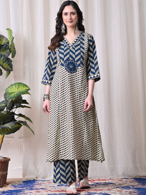 MEERA FAB Women Printed Regular Pure Cotton Kurta with Trousers & With Dupatta - Image 7