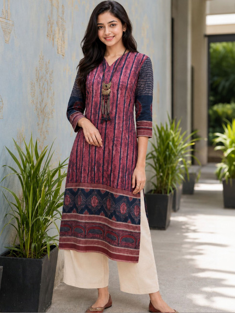 Sangria Women Ethnic Motifs Printed Indie Prints Kurta - Image 4