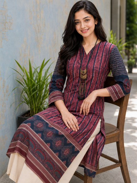 Sangria Women Ethnic Motifs Printed Indie Prints Kurta - Image 3
