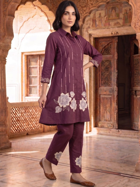 MASSTANI BY INDDUS Floral Embroidered Tunic with Trousers - Image 6