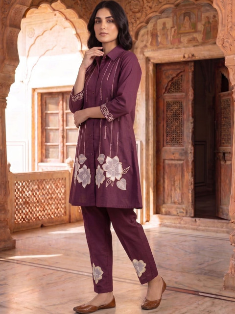 MASSTANI BY INDDUS Floral Embroidered Tunic with Trousers - Image 3