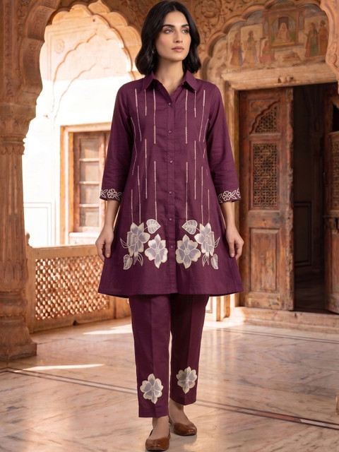 MASSTANI BY INDDUS Floral Embroidered Tunic with Trousers - Image 7