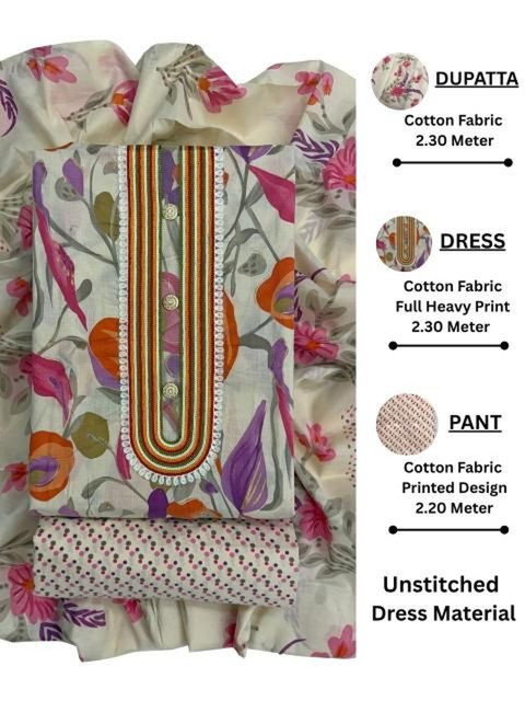 FashionsEye Printed Pure Cotton Unstitched Dress Material - Image 4