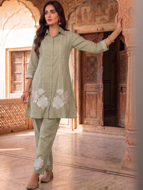 MASSTANI BY INDDUS Floral Embroidered Tunic with Trousers - Image 5