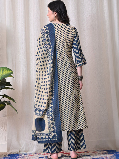 MEERA FAB Women Printed Regular Pure Cotton Kurta with Trousers & With Dupatta - Image 6