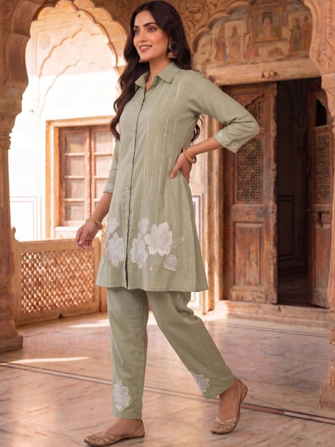 MASSTANI BY INDDUS Floral Embroidered Tunic with Trousers - Image 7