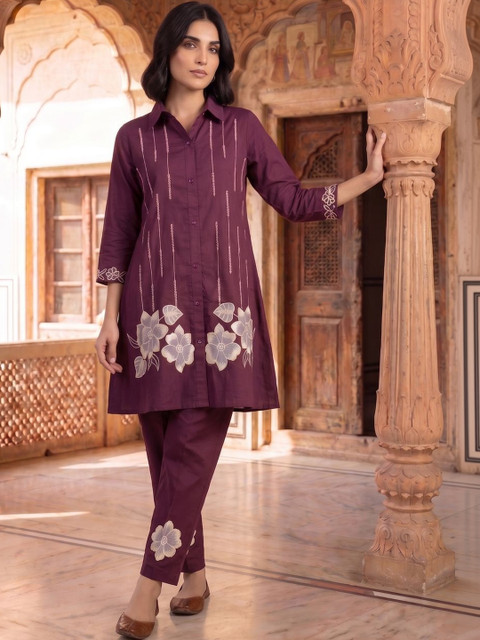 MASSTANI BY INDDUS Floral Embroidered Tunic with Trousers