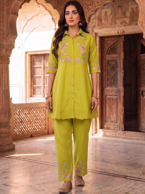 MASSTANI BY INDDUS Floral Embroidered Shirt with Trousers