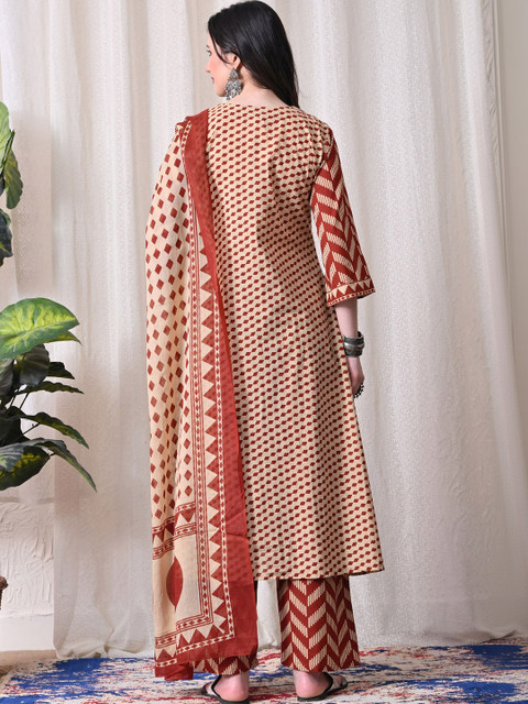 MEERA FAB Women Printed Regular Thread Work Pure Cotton Kurta with Trousers & With Dupatta - Image 6