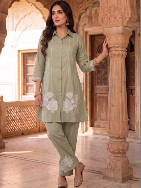 MASSTANI BY INDDUS Floral Embroidered Tunic with Trousers - Image 6
