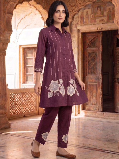 MASSTANI BY INDDUS Floral Embroidered Tunic with Trousers - Image 5
