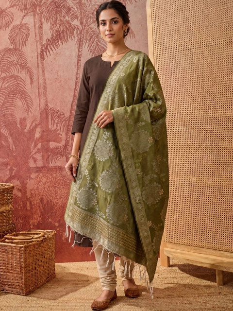 Sangria Ethnic Motifs Woven Design Dupatta with Zari