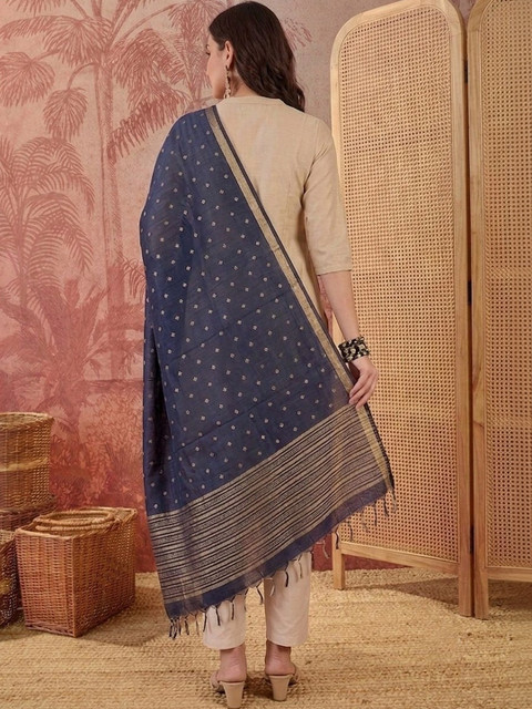 Sangria Ethnic Motifs Woven Design Dupatta with Zari - Image 2