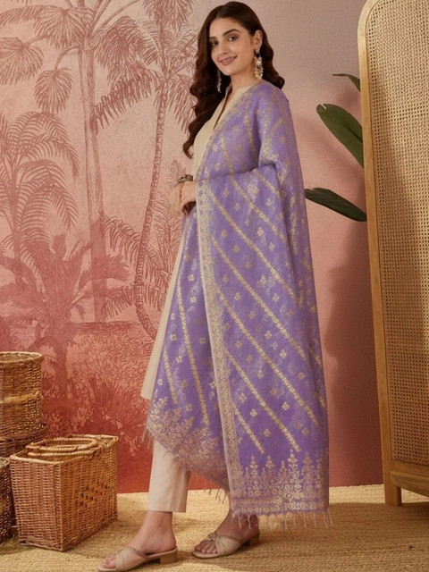 Sangria Ethnic Motifs Woven Design Dupatta with Zari - Image 5