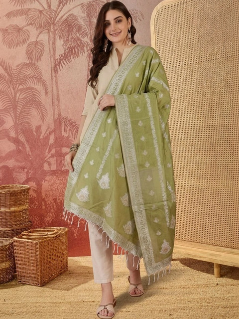 Sangria Ethnic Motifs Woven Design Dupatta with Zari