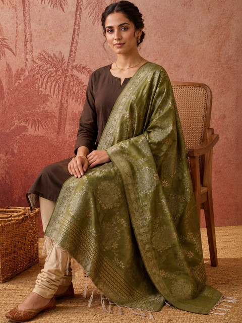 Sangria Ethnic Motifs Woven Design Dupatta with Zari - Image 4