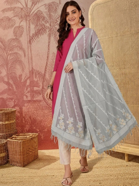 Sangria Embroidered Dupatta with Thread Work - Image 5
