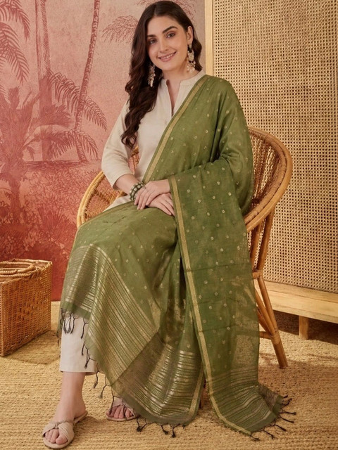 Sangria Ethnic Motifs Woven Design Dupatta with Zari - Image 4