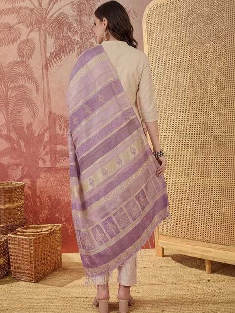 Sangria Ethnic Motifs Woven Design Dupatta with Zari - Image 3