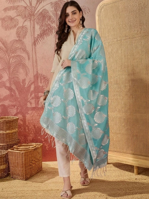 Sangria Ethnic Motifs Woven Design Dupatta with Zari