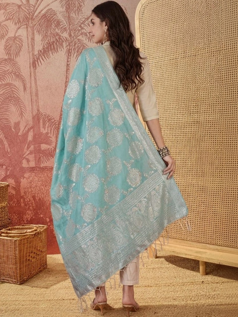 Sangria Ethnic Motifs Woven Design Dupatta with Zari - Image 3